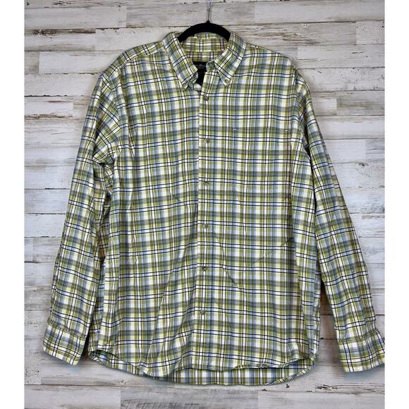 Eddie Bauer Green Plaid Relaxed Fit Button Down Shirt Men's Large EUC - Picture 1 of 8